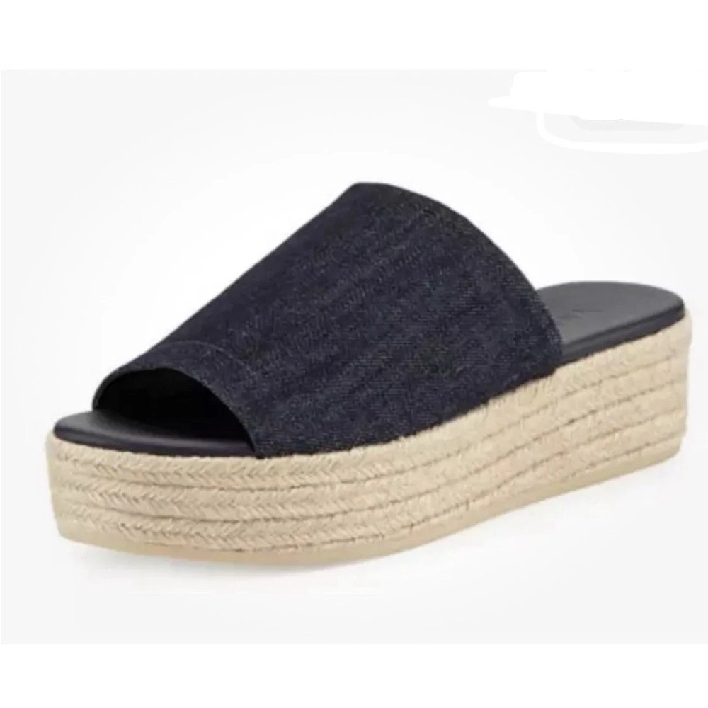 Vince Solana Denim Blue Canvas Espadrille Platform Mules slides sandal size 9
